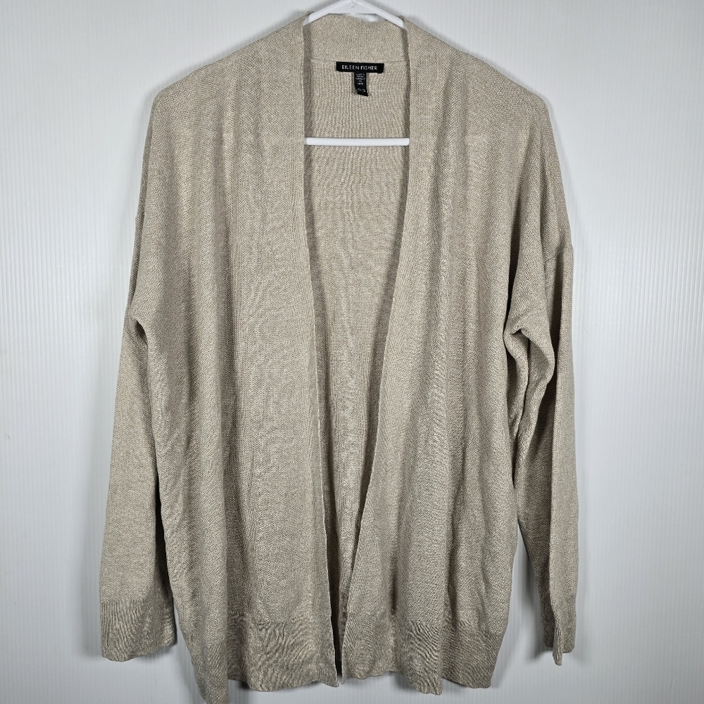 Eileen Fisher Womens Organic Linen & Cotton Open Front Cardigan Sweater Size PS